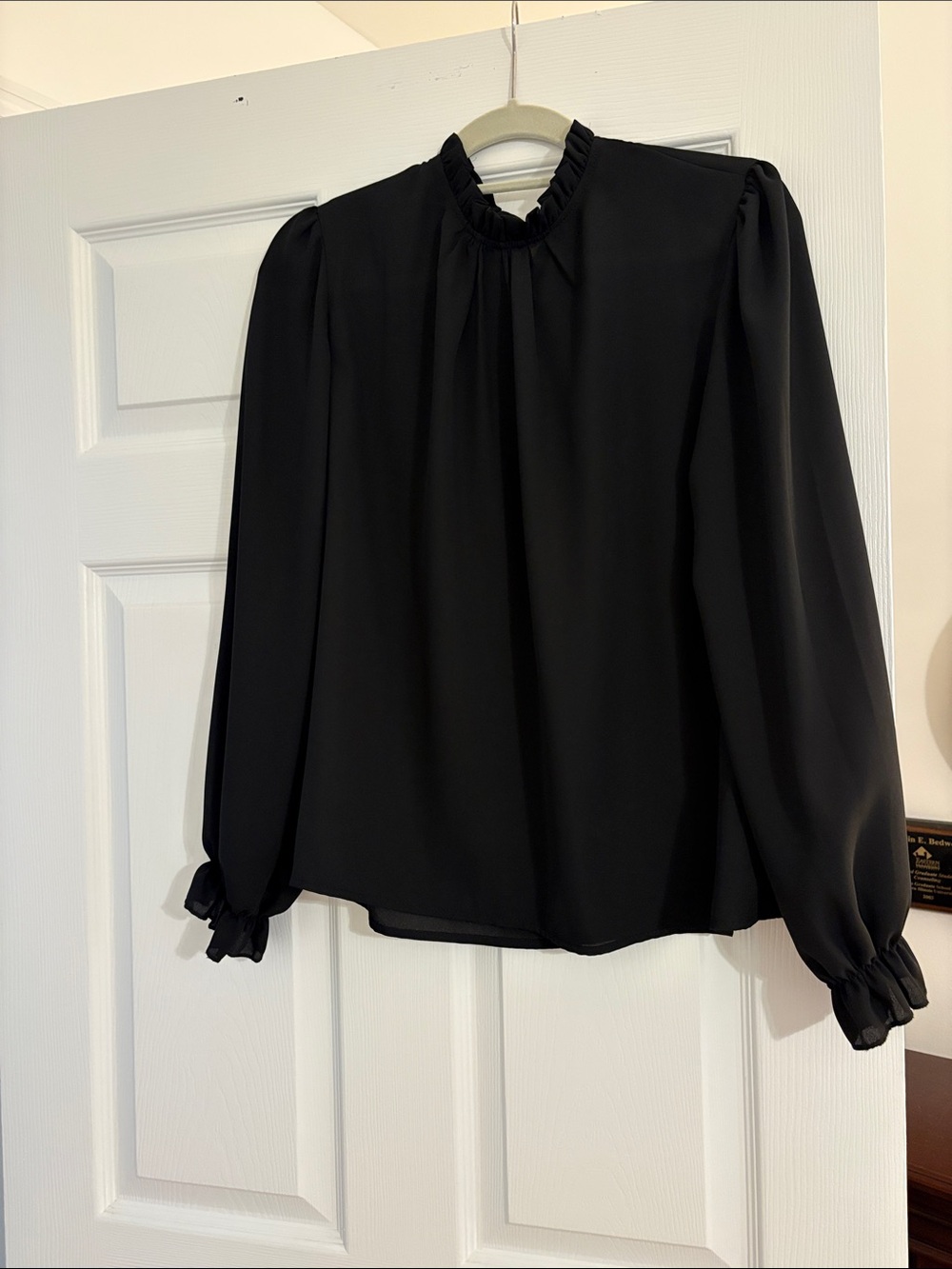 Black Long-Sleeve Ruffle Neck Women's Top